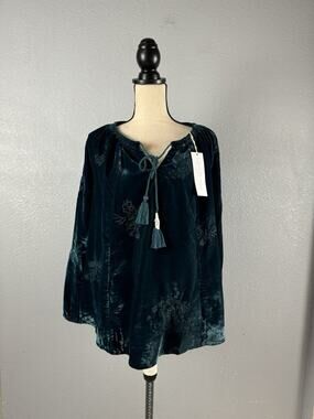 Karyn Seo Velvet Teal Blouse XL New $148 Handmade Tampa Boho Fesital